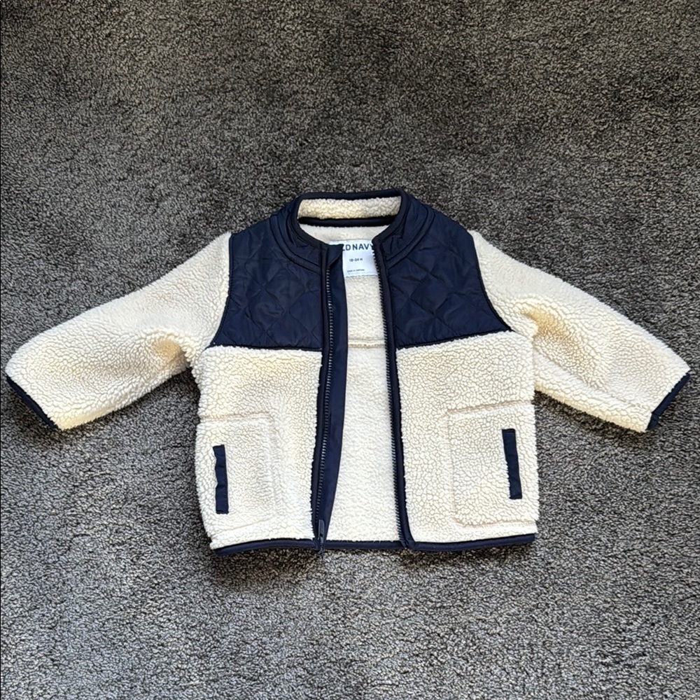 Old Navy Cream and Navy Sherpa Jacket
